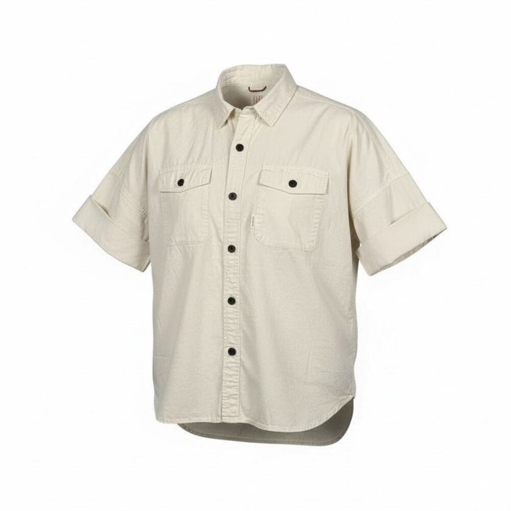Topo Designs‎ Short Sleeve Outdoor Button Down Camp Shirt White Cotton - Small